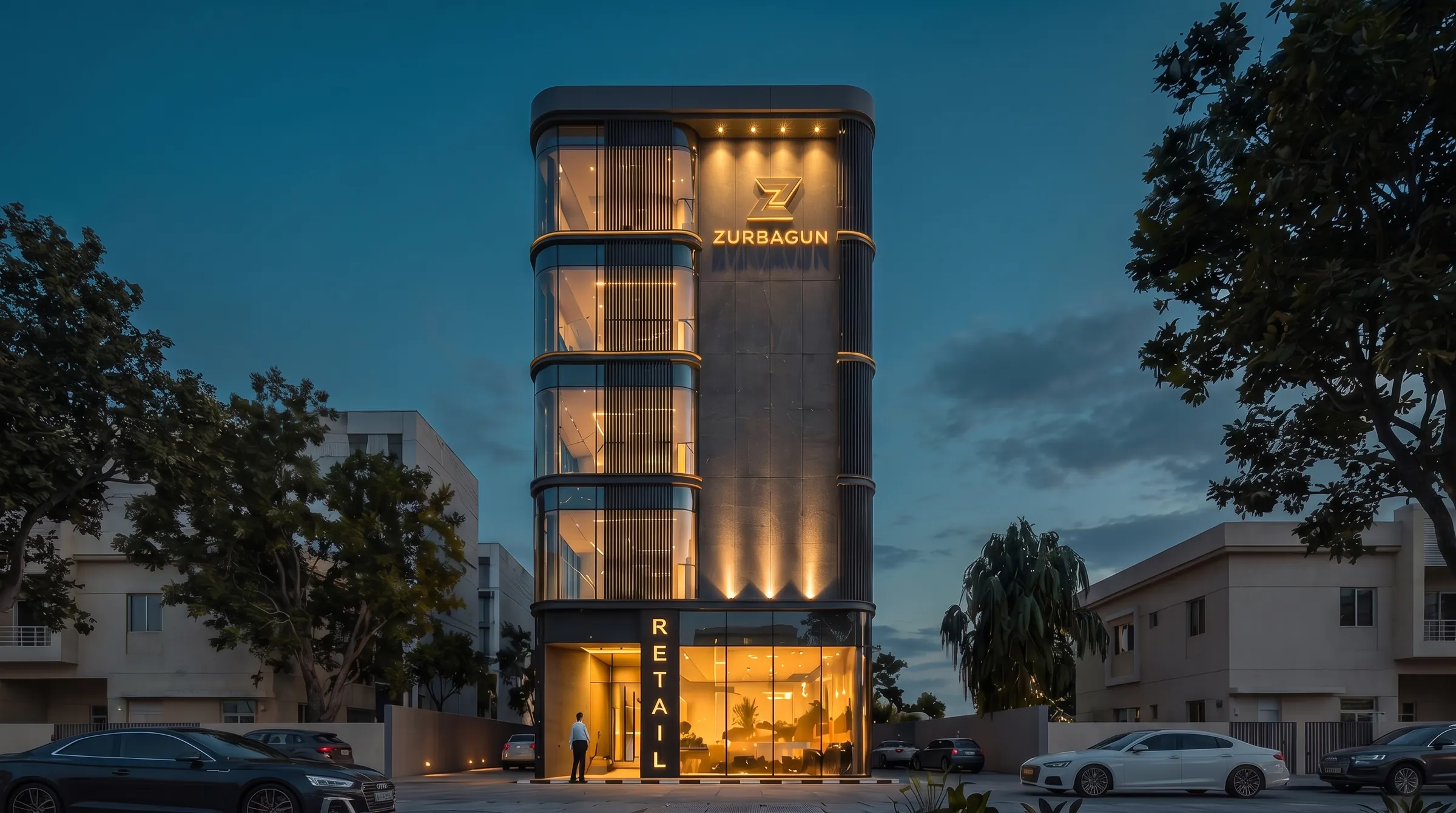 Z 0.2 — ZURBAGUN commercial office building with ground-floor retail in Majan, Dubai (visualisation)